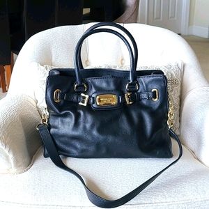 Michael Kors Black Leather Satchel with Gold Chain